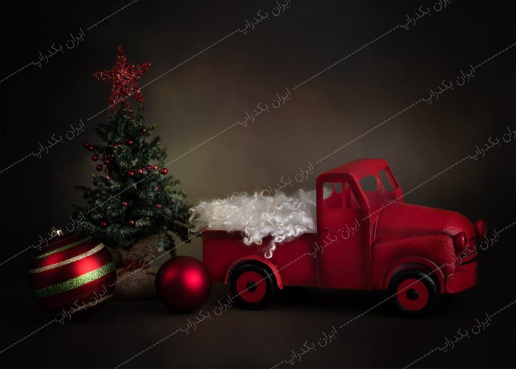 بک دراپ نوزاد ماشین و درخت کریسمس