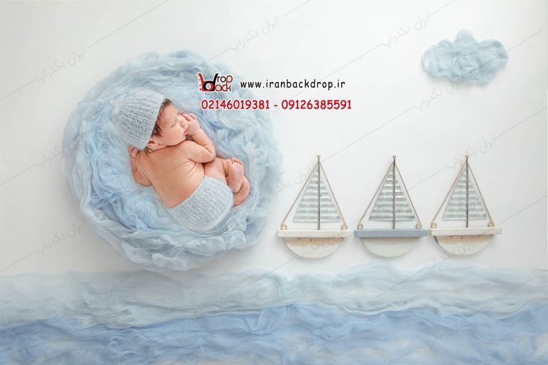 بک گراند عکاسی نوزادی تابستانی قایق، دریا با تم پارچه ای کد IBD-1038
