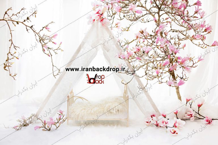 بک دراپ عکاسی فضای سفید با شکوفه های بهاری کد IBD-2799