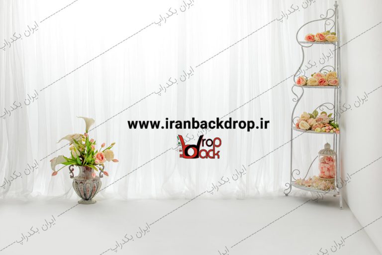 بک دراپ عکاسی پنجره سفید بهاری و گلدان صورتی کد IBD-3840