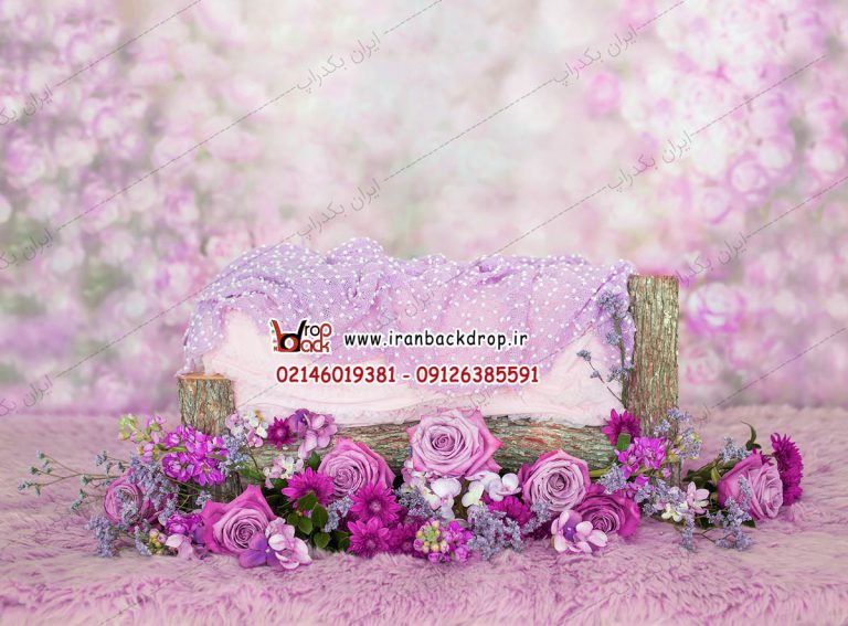 بک دراپ عکاسی نوزاد بهاری گل های بنفش کد IBD-5057