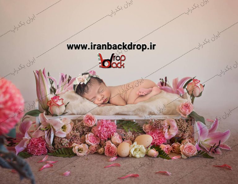 بک دراپ عکاسی نوزاد تخت با دکور گل های بهاری کد IBD-5477