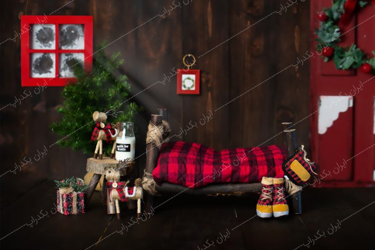 بک دراپ دکور کریسمس تخت چوبی نوزاد و کودک کد IBD-7409
