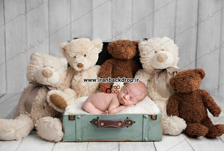 بک دراپ عکاسی نوزادی چمدان و خرس ها کد IBD-7689