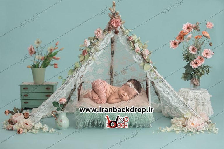 بک دراپ نوزاد و کودک با دکور آبی بهاری کد IBD-8631