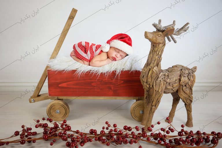 بک دراپ نوزاد گاری قرمز و گوزن کریسمس IBD-9767